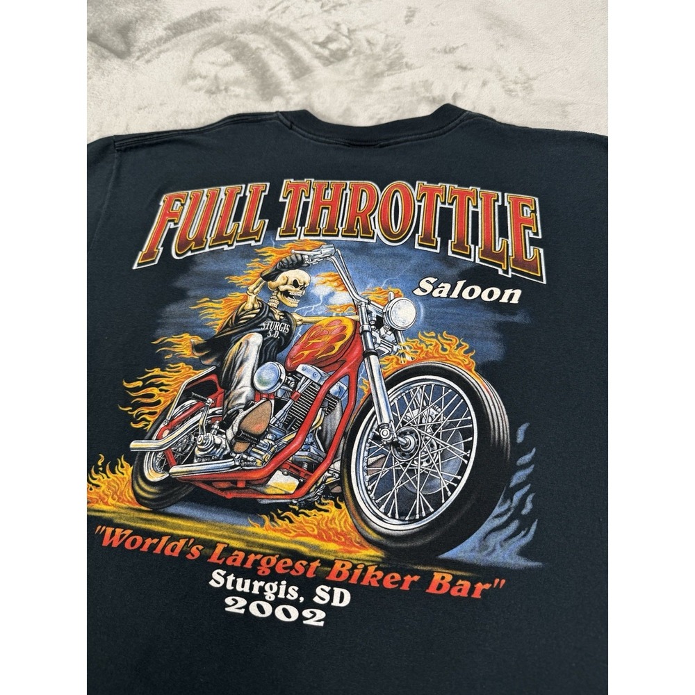 Vintage Full Throttle Saloon T-Shirt XL Black Motorcycle Biker Skulls 2000s Y2K